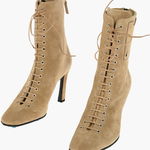 Off-White Suede Lace-Up Ankle Booties With Logoed Side Card Holder 10C Brown