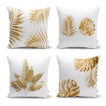 Set 4 fețe de pernă Minimalist Cushion Covers Gold Leaves Modern, 45 x 45 cm, Minimalist Cushion Covers
