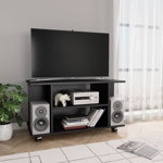 Comoda TV cu roti vidaXL, negru, 80x40x45 cm, lemn prelucrat, 15.06 kg
