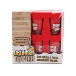 Joc de Baut Jenga Flippy Turnul Betivului din Lemn Piese cu Provocari Pahare de Shot din Sticla Incluse 19 x 7 x 20 cm