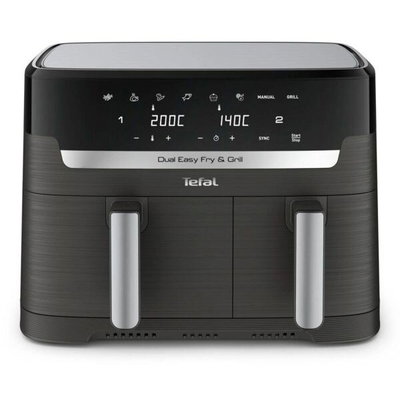 Friteuza dubla cu aer cald Tefal Dual Easy Fry & Grill air fryer EY905B10, 2700 W, 8.3 L, functie grill, 8 programe, Tehnologie Extra-Crisp, Temperatura reglabila 40-200°C, Display LCD (Gri), Tefal