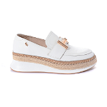 Pantofi loafers femei Enzo Bertini albi din piele cu accesoriu auriu 1121DP1032A, Enzo Bertini