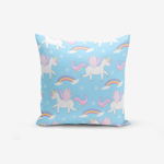 Față de pernă cu amestec din bumbac Minimalist Cushion Covers Blue Background Unicorn Rainbows, 45 x 45 cm