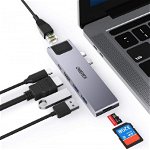 Hub multifuntional 7in2 Choetech Hub-M24 USB-C 100W PD compatibil cu Apple MacBook Pro Gri