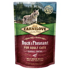 Carnilove Hairball Control, Rață și Fazan, hrană uscată fără cereale pisici, limitarea ghemurilor de blană, 400g, Carnilove