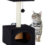 Stalp de zgariat pentru pisici, cu minge de joc si capac de plus, Negru, 31 x 31 x 56 cm, 