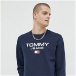Tommy Jeans hanorac de bumbac barbati, culoarea albastru marin, cu imprimeu, Tommy Jeans