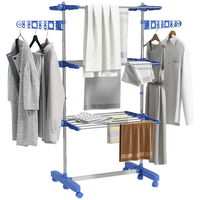HOMCOM Uscător de Rufe Pliabil Vertical, Extensibil Tip Turn cu 6 Roți, Cârlige și 3 Rafturi, 142x55x152 cm, Albastru | Aosom Romania, HOMCOM HOMCOM Uscător de Rufe Pliabil Vertical, Extensibil Tip Turn cu 6 Roți, Cârlige și 3 Rafturi, 142x55x152 cm, Albastru | Aosom Romania, HOMCOM