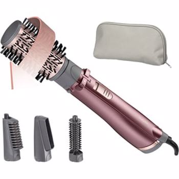 Perie rotativa BaByliss AS960E, 1000W, Ionizare, 4 Accesorii, 2 Setari temperatura/viteza, Cool-Shot, geanta depozitare,Roz-Gri