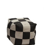 Fotoliu pufrelax taburet cub xl gama Premium black  cream cu husa detasabila textila umplut cu perle polistiren, Pufrelax