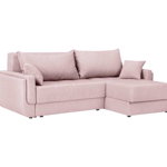 Colțar dreapta extensibil cu spațiu de depozitare Tango, 4 locuri, roz pastel, 236x165x95 cm