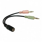 Adaptor audio stereo LogiLink CA0020, Jack 3.5 mm 4 pini mama la 2 x Jack 3.5 mm 3 pini tata, Negru, LogiLink
