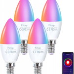 Set de 4 becuri inteligente Fitop Store, LED, E14, 4.9 W 470 Lm + 2200-6500 K + RGB, compatibil cu Alexa/Google Home