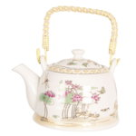 Ceainic din portelan alb si decor Floral 18 cm x 14 cm x 12 h / 0.8 L, Clayre & Eef