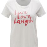 Tricou alb cu print rosu ONLY Happy love, ONLY