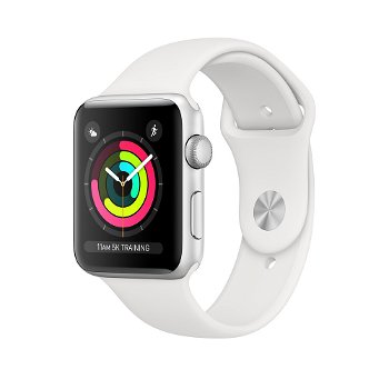 Smartwatch Apple Watch 3, AMOLED Capacitive touchscreen 1.65", Bluetooth, Wi-Fi, Bratara Silicon 42mm, Carcasa Aluminiu, Rezistent la apa si praf (Alb)