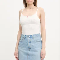 Tommy Jeans top din bumbac culoarea alb, DW0DW20620, Tommy Jeans
