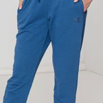 Diadora, Pantaloni sport cu talie medie si ajustabila Cuff Core, Albastru deschis, S