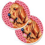 Caroline`s Treasures Bloodhound Hearts Love și Valentine`s Day Portret Set de 2 Cupa Titular Car Coas Roşu Large, 