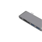 Hub USB Type C tata,Metalic, iesiri Type C(PD), USB 3.0, USB 2.0, Micro SD +SD Card Reader