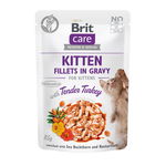 Brit Care Kitten Fillets Ingravy, Curcan, plic hrană umedă fară cereale pisici junior, (în sos), 85g, Brit Care