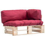 Canapea din paleti de gradina vidaXL, perne rosii, lemn de pin, 110 x 66 x 65 cm, 15.1 kg