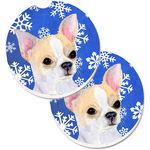 Caroline`s Treasures Chihuahua fulgi de zăpadă de iarnă de vacanță Set de 2 Cupa Titular Car Coasters Fulgi de zăpadă albaștri Large, 