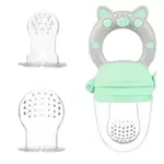 Set suzeta bebelusi cu 3 tetine, Babynio, model Pig, 3 marimi S/M/L, pentru diversificare alimentara si dentitie, silicon moale, fara BPA, verde