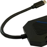 Hub USB-C, LC Power, 6 RGB, HDMI, USB, Micro SD, LAN, Negru