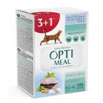 Optimeal Hrana umeda pisici adulte - Cod si legume in jeleu, set 3+1, 4 0,085kg, OPTIMEAL