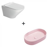 Set vas wc rimless cu capac soft close Bristol plus lavoar baie oval roz mat, Foglia