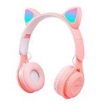 Casti On Ear MRG MY08CAT, Bluetooth, Tip pisica, Roz, 