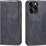 Husa Flip Case Magnet pentru iPhone 14 Plus cu functie de portofel si suport negru, ForIT