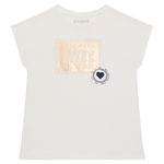 GUESS, Tricou din amestec de bumbac cu logo, Alb/Auriu