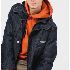 ARMANI EXCHANGE, Jacheta din denim cu gluga, Albastru inchis, 2XL