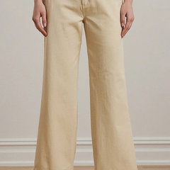 Lauren Ralph Lauren pantaloni de bumbac  femei, culoarea bej, lat, high waist, 200965654