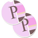 Caroline`s Treasures Litera P Monograma inițială - Pink Stripes Set de 2 Cupa Titular Car Coasters Roz Large, 