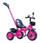 Tricicleta cu pedale pentru copii 2-5 ani, Maner parental, Roz, 