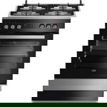 Aragaz BEKO FSM62530DXMS, 4 arzatoare, Gaz + Electric, L 60 cm, Grill, negru-inox