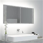 Dulap baie cu oglinda, 100 x 12 x 45 cm, iluminare LED, gri beton