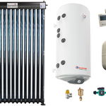 Sistem solar presurizat, panou Fornello 15 Tuburi Heat Pipe, boiler cu 2 serpentine si rezistenta electrica Eldom 120 litri, pompa 25-60, controller, vas expansiune, antigel, supapa 1/2, aerisitor 1/2, Fornello