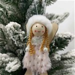 Figurina de agatat, copii cu schiuri alb-roz Xmas, Prosper