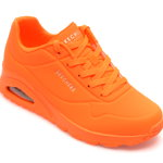 Pantofi SKECHERS portocalii, UNO, din piele ecologica, Skechers