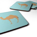 Caroline`s Treasures Carolines Comori BB7991FC Arabian Camel Dromedary Blue Check Foam Coaster Se Albastru 3 1/2 x 3 1/2, 