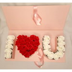 Aranjament Floral Trandafiri Sapun - Cutie I Love You 33 Trandafiri Rosu cu Alb, Inovius