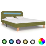 Cadru de pat cu LED-uri vidaXL, verde, 140 x 200 cm, Picioarele din lemn, Telecomanda cu 24 de taste, material textil, 25.7 kg