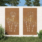 Decor perete grădină 2 buc. 105x55 cm design flori oțel Corten, Casa Practica