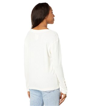 Imbracaminte Femei Chaser Heritage Waffle Long Sleeve Scoop Neck Henley with Snaps Eggnog