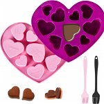 Set de 2 forme pentru ciocolata si 2 pensule Cresbel, silicon, roz/violet/negru, 18 x 15 x 2 cm