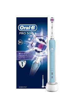 Periuta de dinti electrica Oral-B PRO 500 Cross Action 2 capete incluse reincarcabila 20000 pulsatii/min 8800 oscilatii/min curatare 3D 1